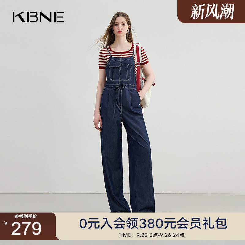 KBNE藏青牛仔连体裤女长裤宽松慵懒裤子2025夏季新款时尚休闲裤女