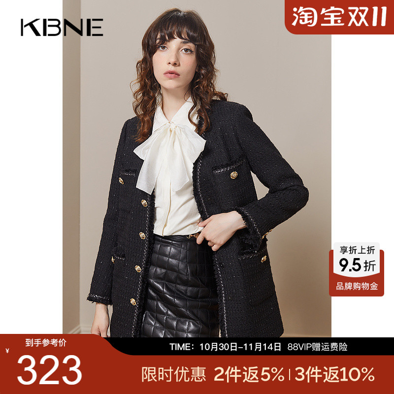 KBNE【商场同款】小香风毛呢外套女2025秋冬新款设计感小众大衣