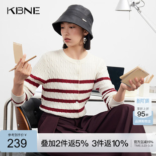 毛针织衫 KBNE长袖 纽扣2026春季 黑白条纹常规款 学院风圆领上衣 开衫