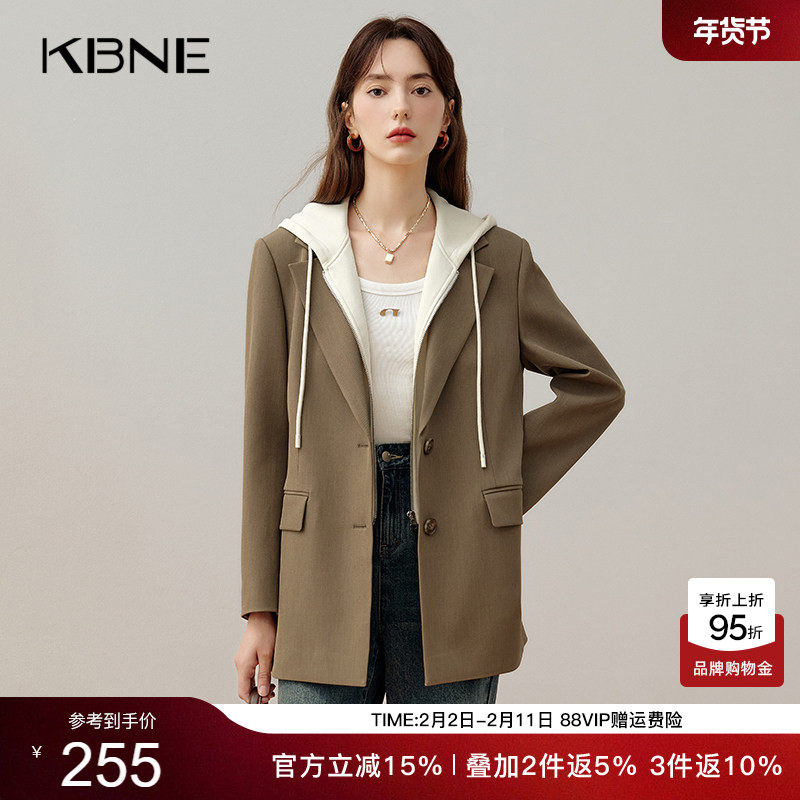 KBNE2026新款长袖直筒卡其色宽松休闲通勤西装外套女职场正装春秋