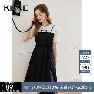 新款 KBNE假兩件吊帶連衣裙女小個子顯瘦2025夏季 今年流行漂亮裙子