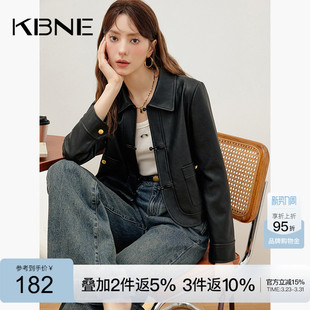 黑色长袖 推荐 翻领皮衣短外套女高级感夹克上衣 热销爆款 KBNE