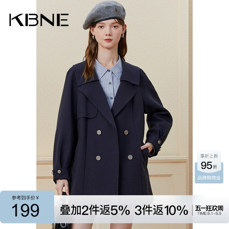 KBNE风衣外套春秋中长款大衣气质年新款春装小个子卡其显瘦上衣