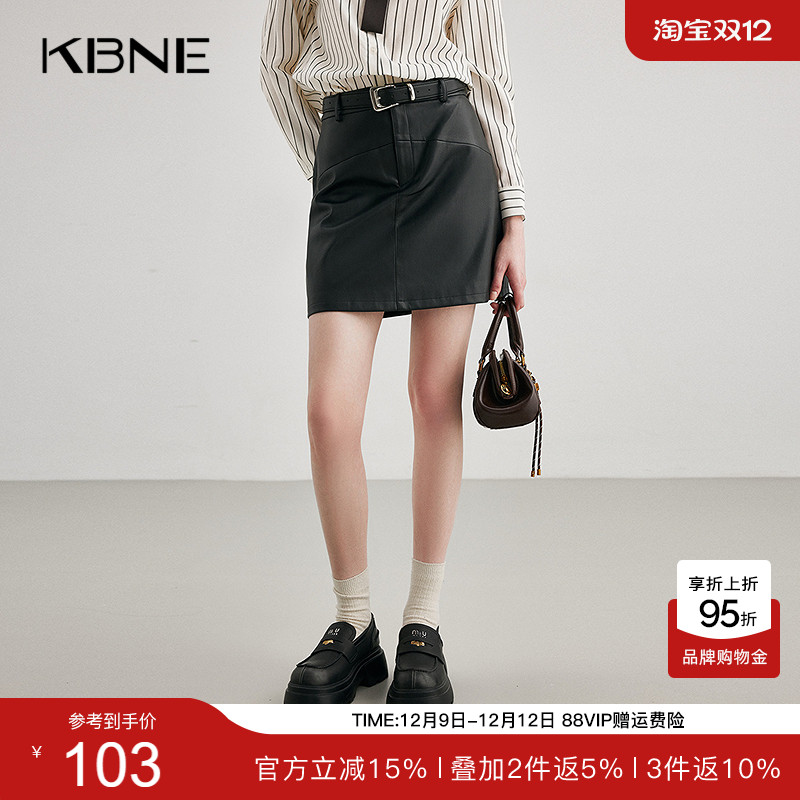 KBNE【商场同款】黑色皮裤女短裤2025春显瘦a字复古直筒休闲短裤