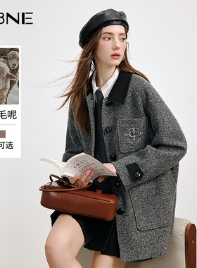 KBNE羊毛灰色毛呢外套长款呢子大衣2025新款小个子秋冬气质女装