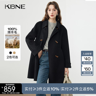 KBNE 全羊毛 黑色毛呢外套双面呢子大衣秋冬新款 气质小个子女装
