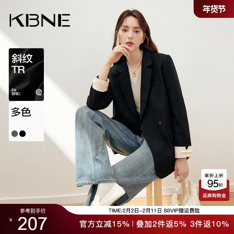 KBNE2026新款黑色长袖双排扣西服西装外套女宽松休闲职场正装春秋