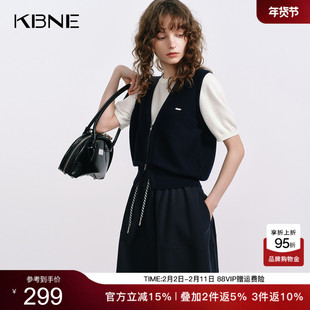 KBNE桑蚕丝羊毛MIU系假两件学院风针织衫女2025夏季新款短袖上衣