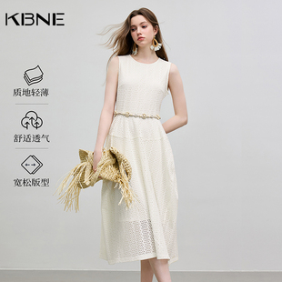 【大粒儿粉丝专享】镂空连衣裙女米色空气网眼针织长裙750345606