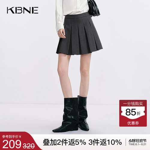 KBNE灰色半身裙学院风百褶裙春秋新款A字裙小个子半裙气质短裙女