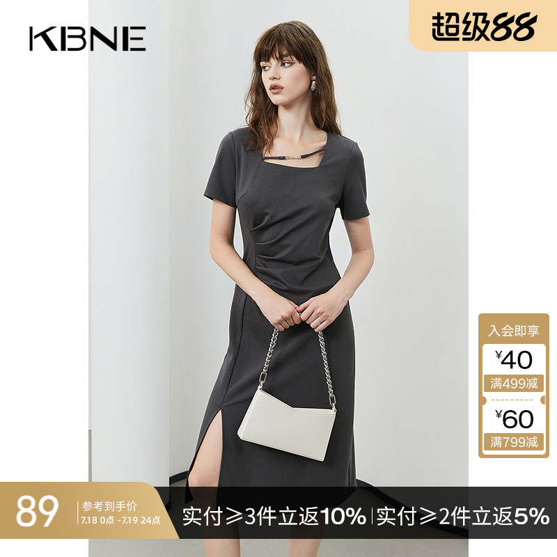 【商场同款】KBNE连衣裙女小个子2025新款气质法式短袖醋酸裙子