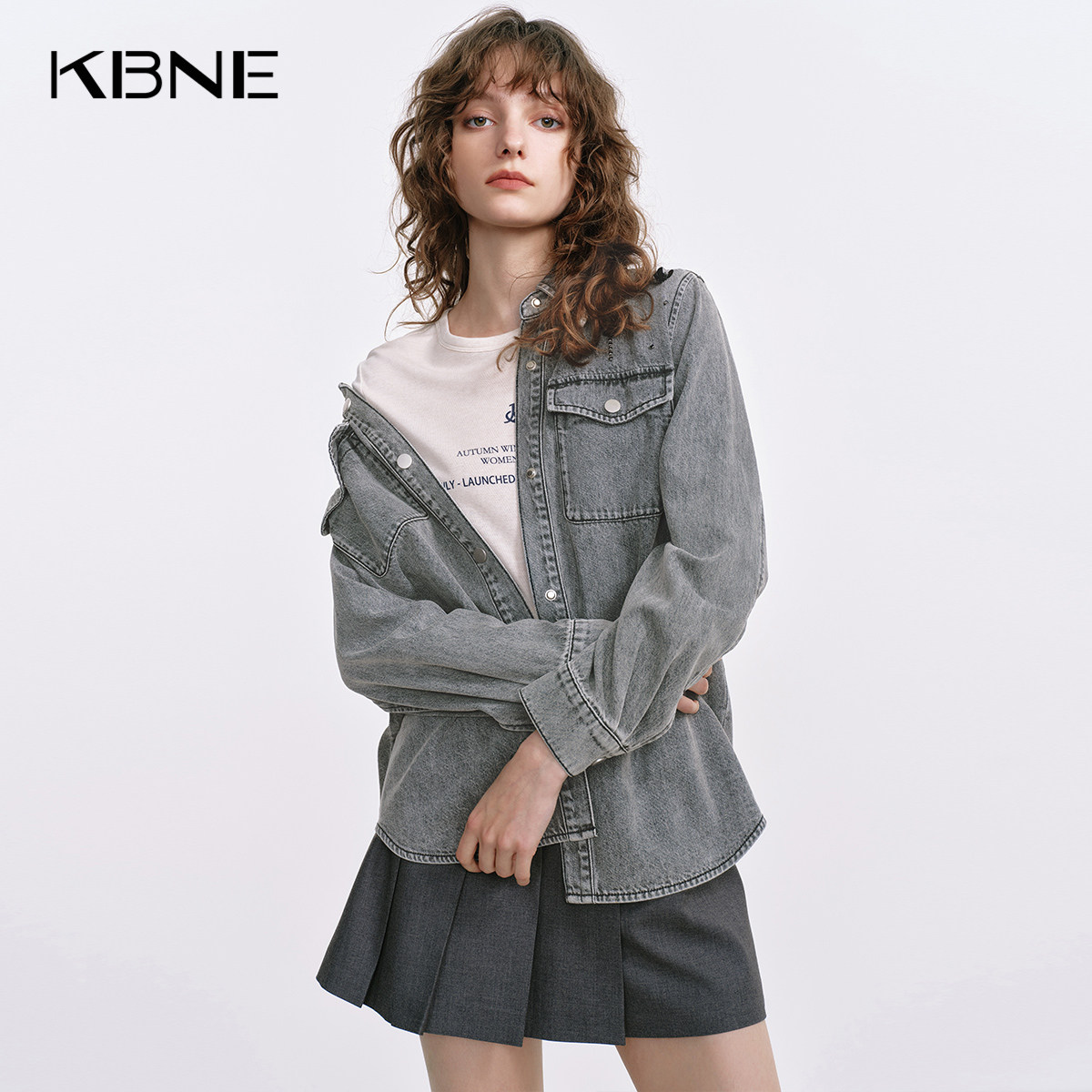 KBNE灰色衬衫外套女2025秋季新款立体水钻设计高级感小个子外衣女,女装/女士精品,衬衫,淘宝优惠券,粉丝福利购,淘宝优惠卷