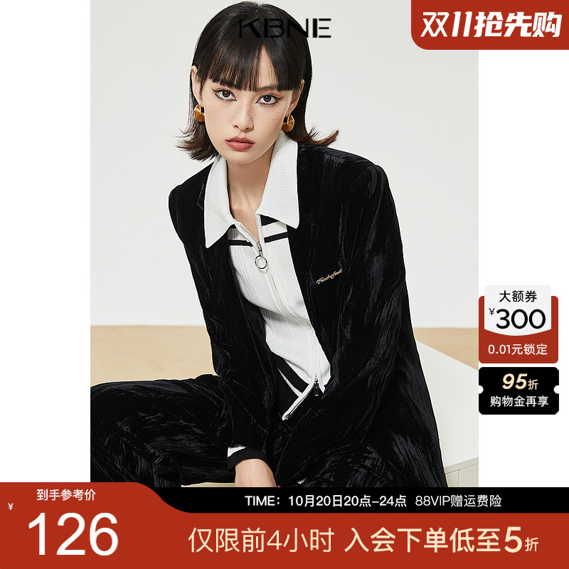 KBNE黑色西装女2025秋冬新款丝绒质地高级设计感外套