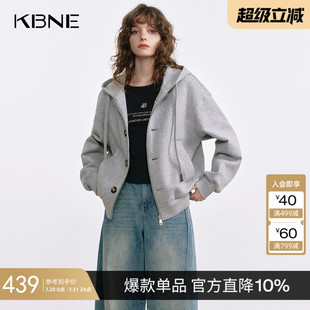KBNE灰色短外套女运动风针织连帽开衫 小个子通勤上衣 2025秋季 新款