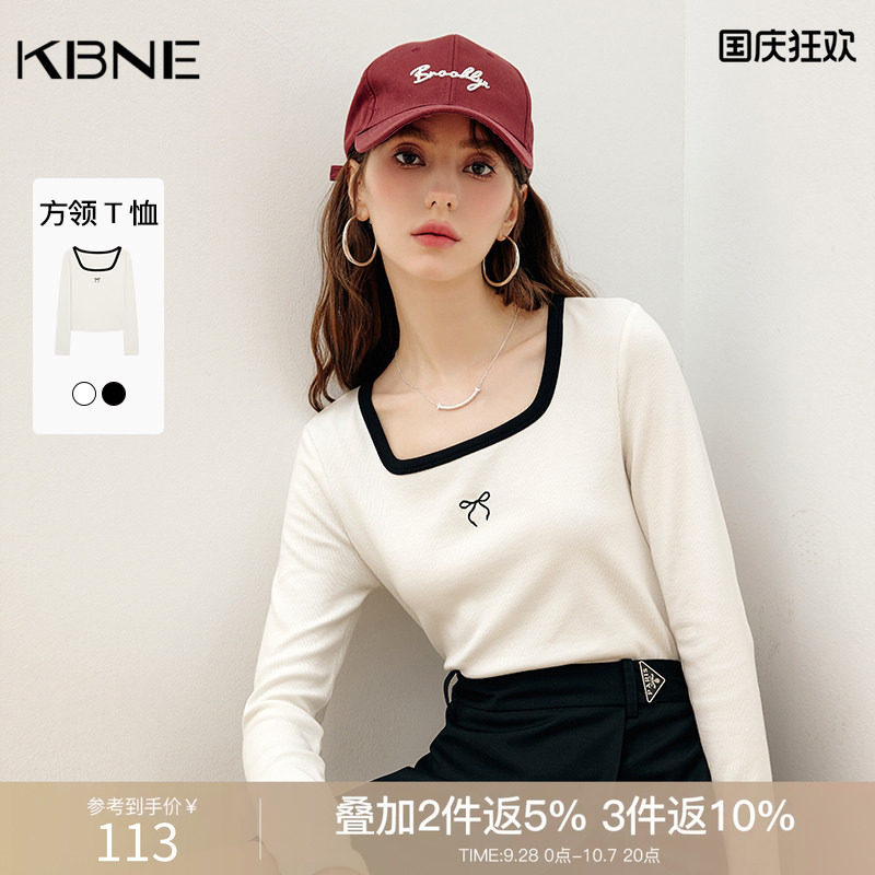 KBNE2026秋季新款短袖t恤白色方领设计感修身洋气独特高级上衣女
