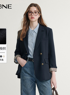 KBNE灰色西装领短外套女春秋新款小个子长袖上衣气质学院风外衣