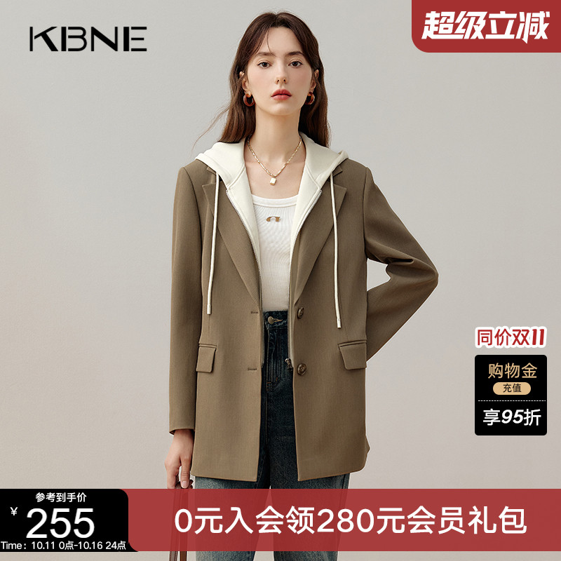 KBNE2025新款长袖直筒卡其色宽松休闲通勤西装外套女职场正装春秋