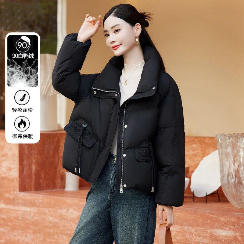 新黑色短款绒服女羽季款高端洋冬气立领保暖ZHANG808白鸭绒面包服
