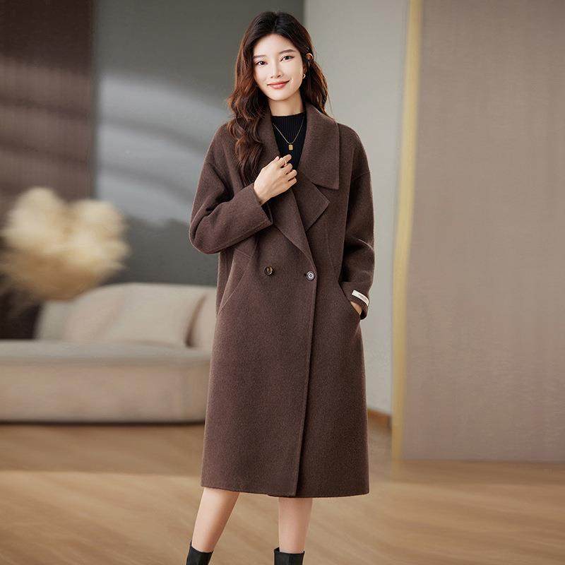 女式翻呢毛套时尚新款领宽松外版休闲年轻款双面羊毛MN241呢大衣