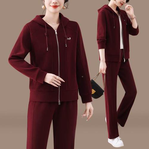 休闲运动套装女春裤秋季87739723新款时长袖连帽衣外尚套阔腿两件