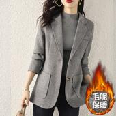 冬毛小个子修身 灰色呢西装 外服套女AL660604秋冬加新厚夹棉款 小西