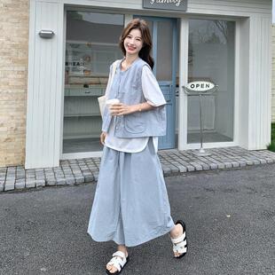 版C060-261韩通勤搭学院风马甲百套装女款休闲短袖半身裙三件新套