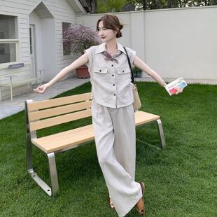 法夏式小众轻熟休风套装女日气质领衫衬阔2B076-26腿闲裤两件套新