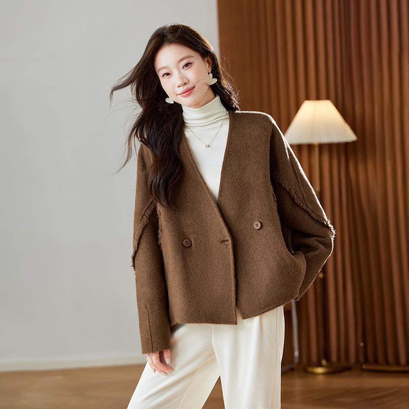 小个双呢毛大衣女秋冬季新款时尚气质子毛面HE5147-1呢外羊套