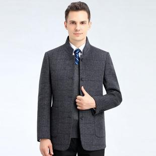 秋衣领冬羊毛呢大外套男士 双面尼夹克中年立呢子8603派服克夹克上