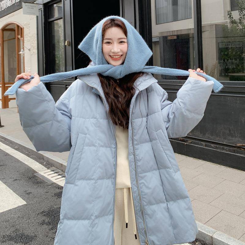 冬蓝织色针长拼接中款羽绒服女季新款超好看的中c062-867长款小个