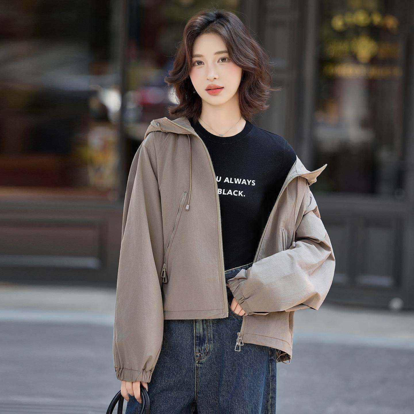 20款25秋新女装韩版N25833-0长季袖宽松休闲百搭连工装夹克外套N2
