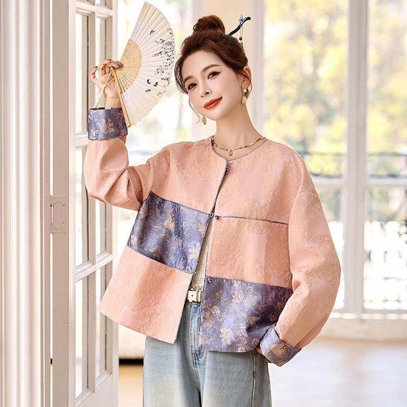 提春季新款中式色RX9215-0国风开衫上衣花撞圆领时尚新外套