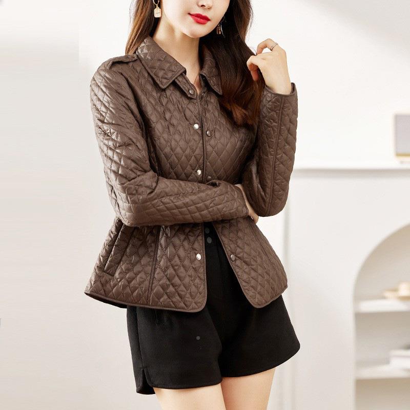 短棉服款女冬新款小薄个子菱设计感轻暗扣翻领ZHANG901小袄夹棉格