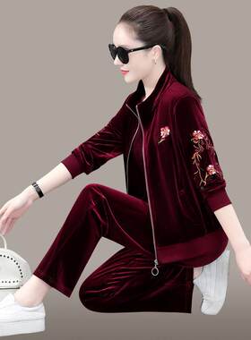 82023211金丝天鹅绒时休运动套装女春季闲新款妈妈运动服尚宽松三