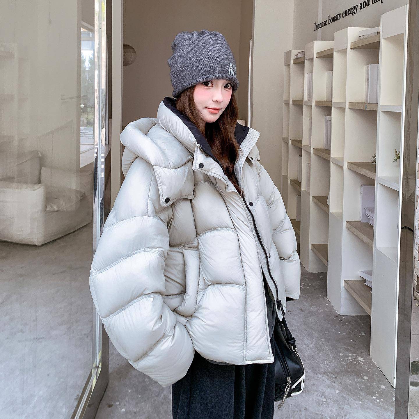 米灰色今流D115-C82行的小个子年芙羽服女冬绒季新款绒连帽泡面包
