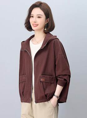 宽设女计春季外套短款秋新款连帽休闲百搭ZYI9016Q松小个子感夹克