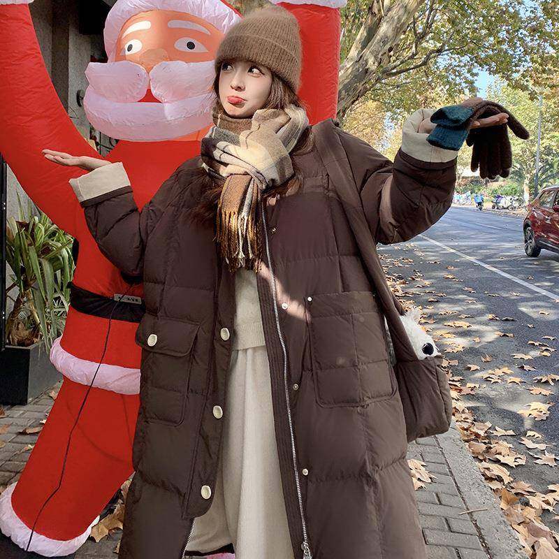 包咖色绒羽绒服女冬季新款质美拉德2D07-66搭复古气加穿厚保暖面