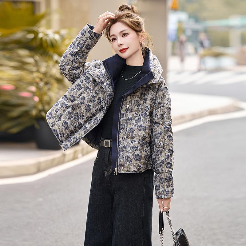 提花复古冬洋羽绒女新款高端气小服个子短款立领加厚时ZAI957S尚