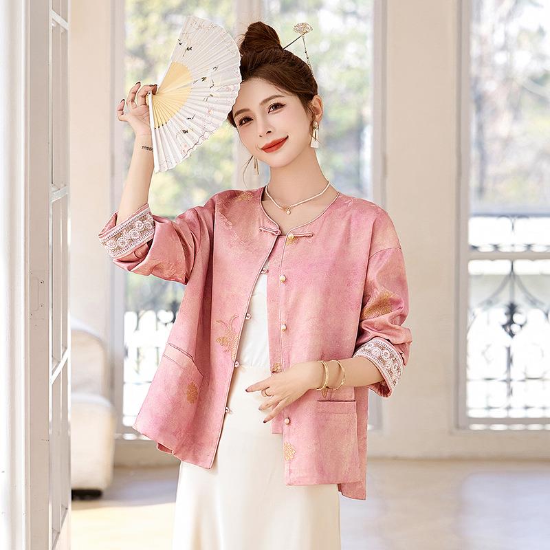 2025春季新款女A装中式国风圆领提花AH66616-时时尚尚上衣女外套