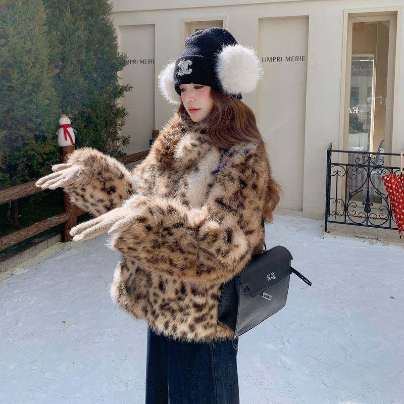 复古豹设仿计感皮草短外套冬季小个子时尚纹炸C002A72街毛绒绒上
