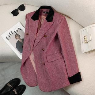 人字毛纹呢服西外套女秋冬新装款高级感名媛休闲加厚保AL850446暖