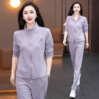 减龄修身休闲运服装女动春季96605589新款套纯色长秋袖开衫卫衣两