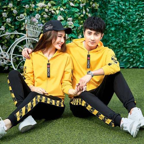 春秋套季情侣装二码大开衫连帽卫衣件套运动服男女班服团购680386