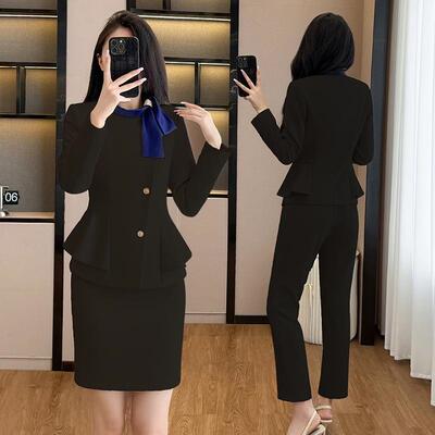 职业装外套女裤境子裙冬子三件套装秋季新款YLF8043跨贸前台接待