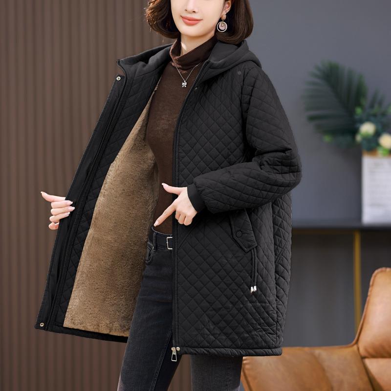 菱格棉服女新款冬季版中长绒宽松加老独1999年妈妈连帽轻中薄外套