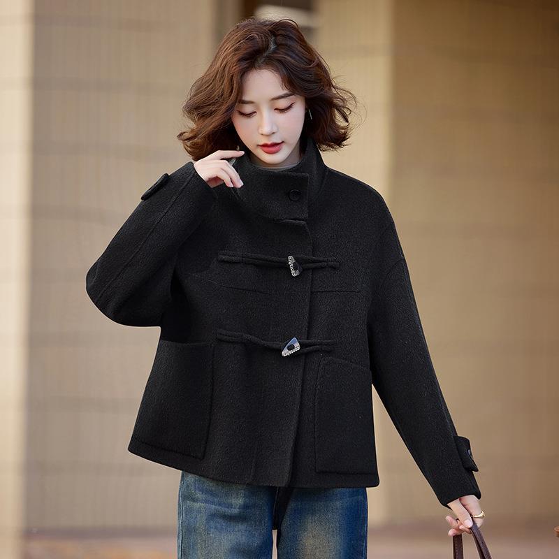 小子短款毛呢外套ZZHONGQ女秋冬新款级感个牛松角扣气高质宽羊毛