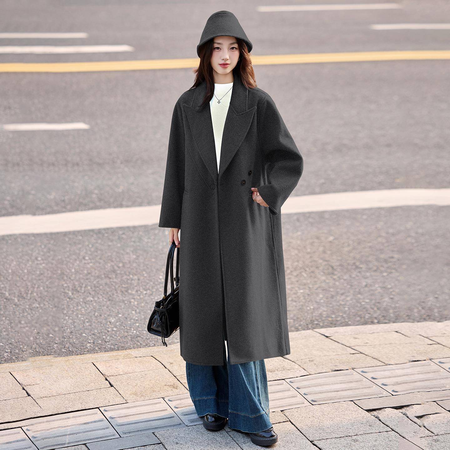 女装女式毛呢外套2025秋25773冬款尚西装领长新呢子时外套大衣HM8