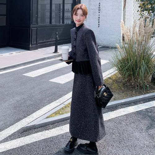 新好中式两国风套装裙c100-290冬质季新款超看的气羽绒内胆半身裙