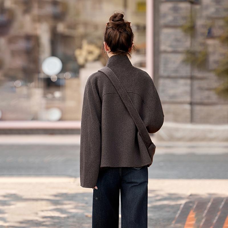 双面羊毛拉HE5127-0大女秋冬百搭小衣个呢子休闲链羊毛外套开衫