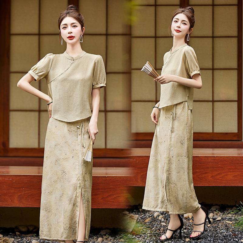 服新中式改良旗袍国风汉套装装连衣裙女夏新款禅意两件套衣22裙子